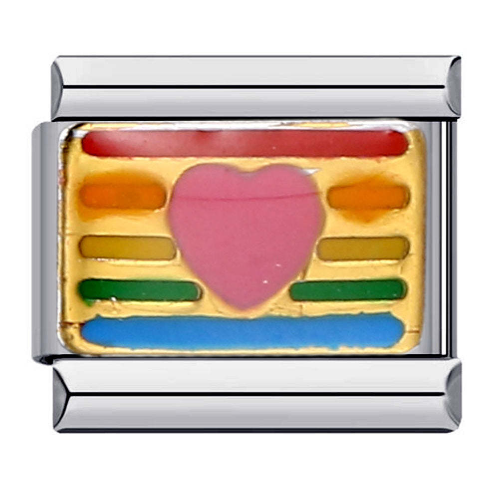 Colorful Flag of Love Italian Charm For Italian Charm Bracelets Composable Link - NameNecklace