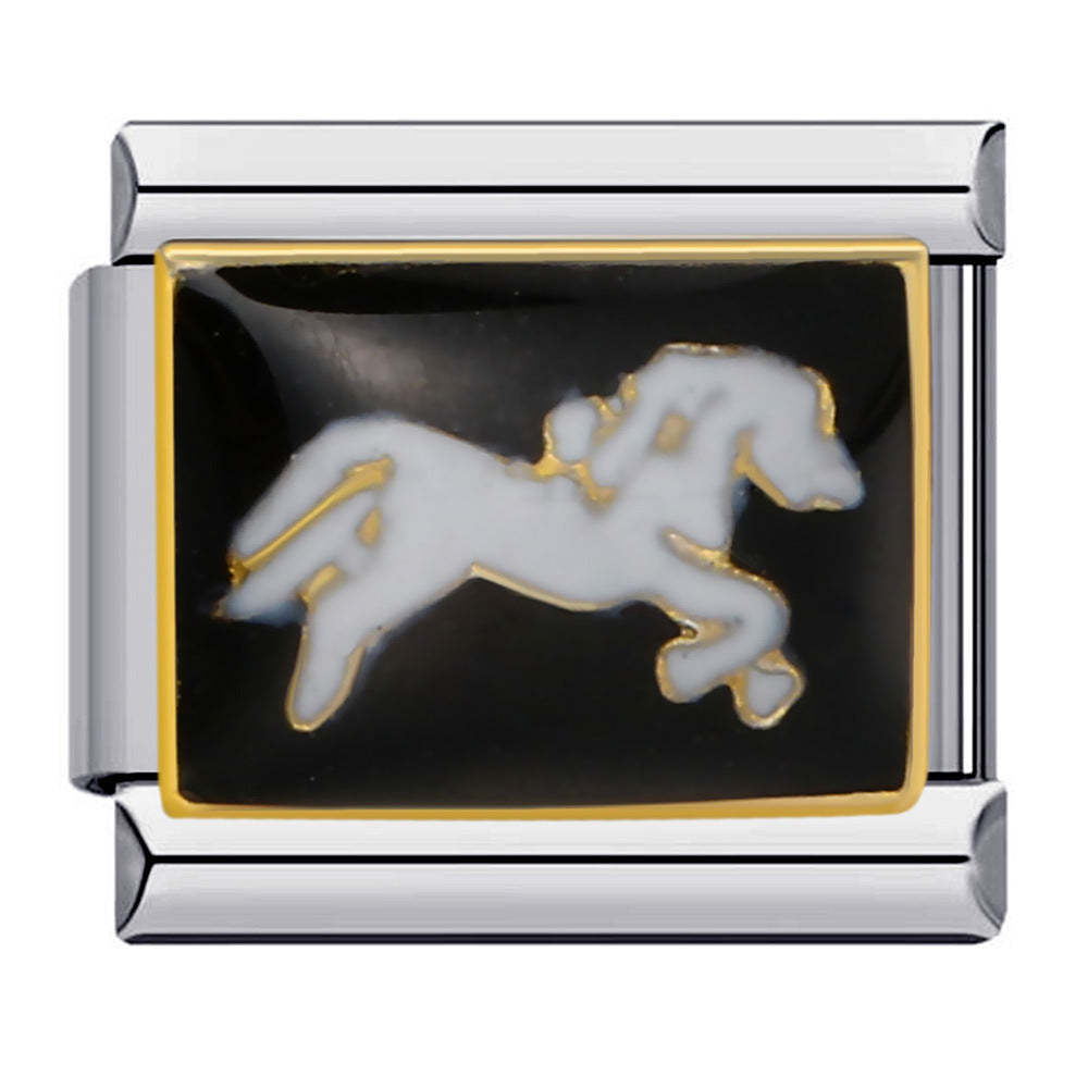 White Horse Italian Charm For Italian Charm Bracelets Composable Link - NameNecklace