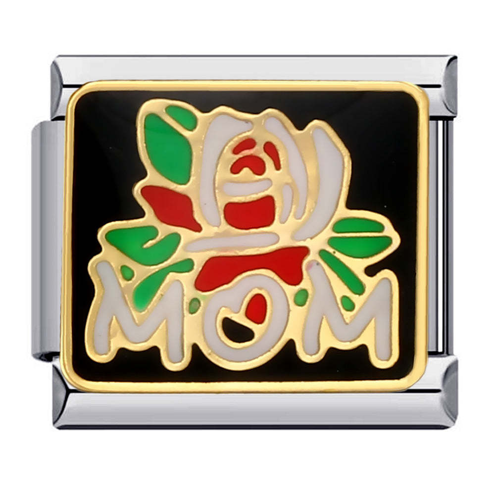 Beautiful MOM Flower Italian Charm For Italian Charm Bracelets Composable Link - NameNecklace