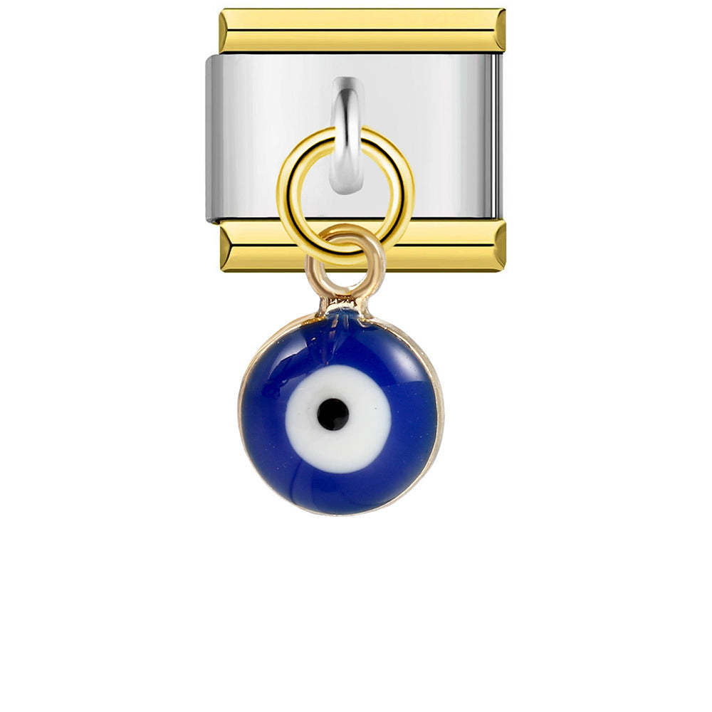 Gold Edge Devil's Eye Pendant Italian Charm For Italian Charm Bracelets Composable Link - NameNecklace