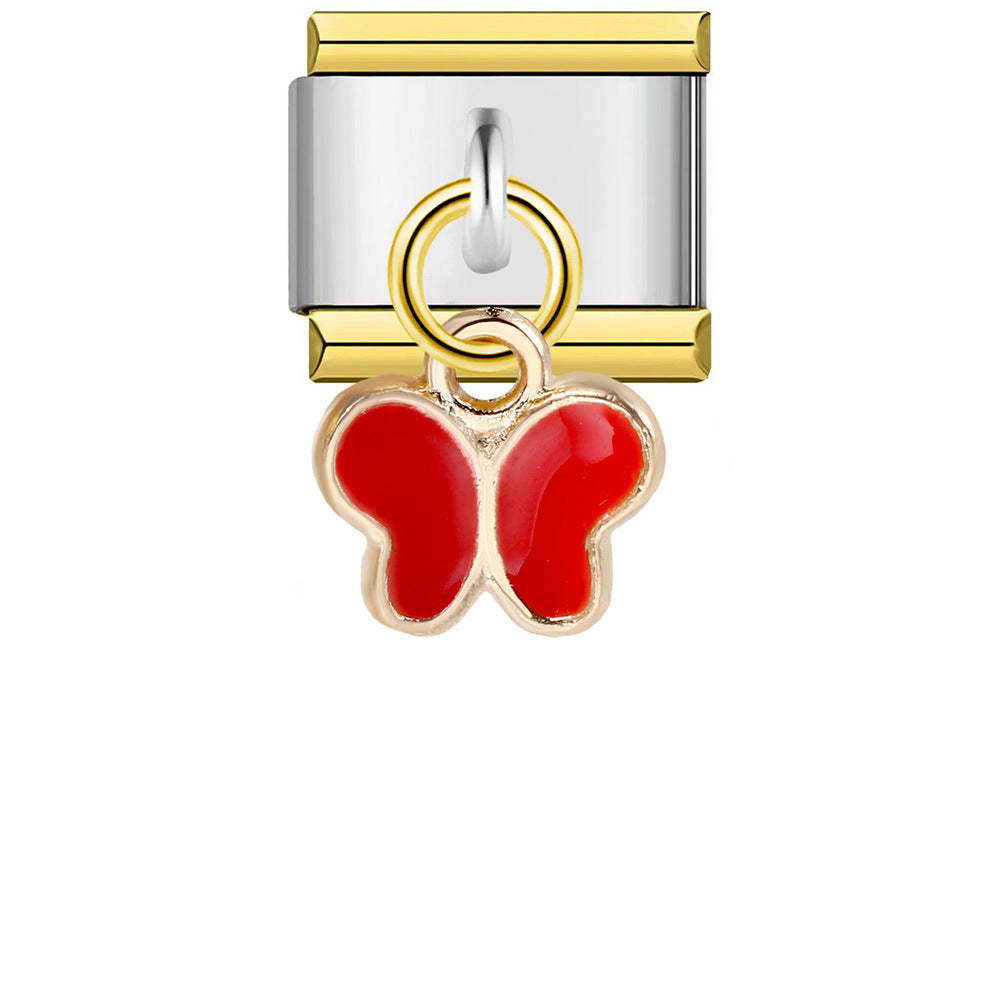 Gold Edge Red Butterfly Pendant Italian Charm For Italian Charm Bracelets Composable Link - NameNecklace