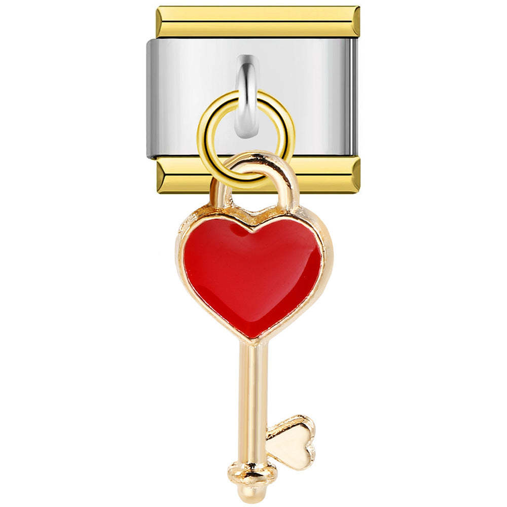 Red Love Key Pendant Italian Charm For Italian Charm Bracelets Composable Link - NameNecklace