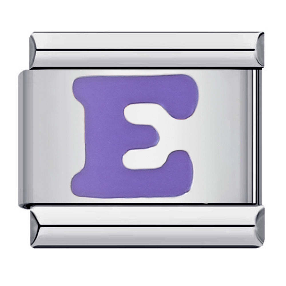 Purple Letter E Italian Charm For Italian Charm Bracelets Composable Link - NameNecklace