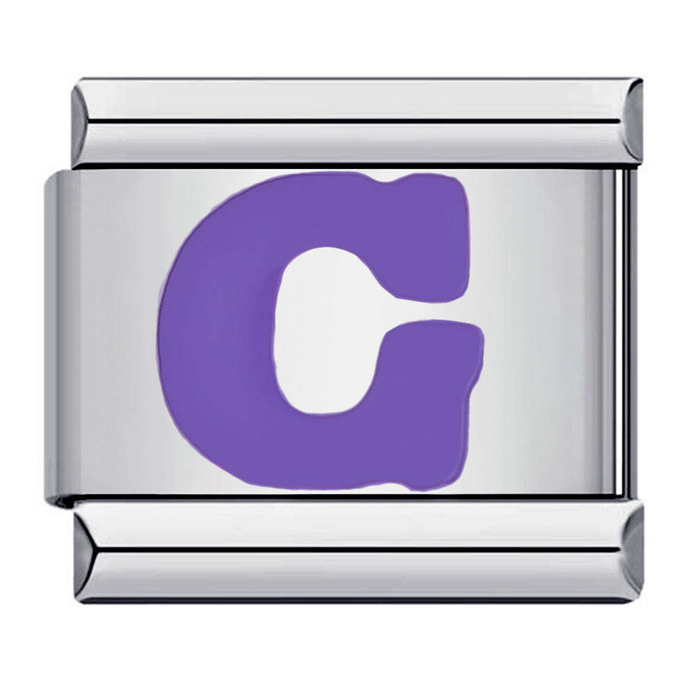 Purple Letter G Italian Charm For Italian Charm Bracelets Composable Link - NameNecklace