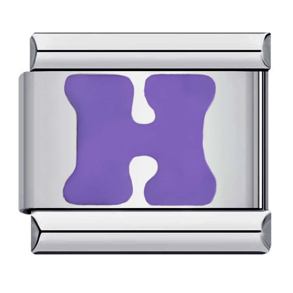 Purple Letter H Italian Charm For Italian Charm Bracelets Composable Link - NameNecklace