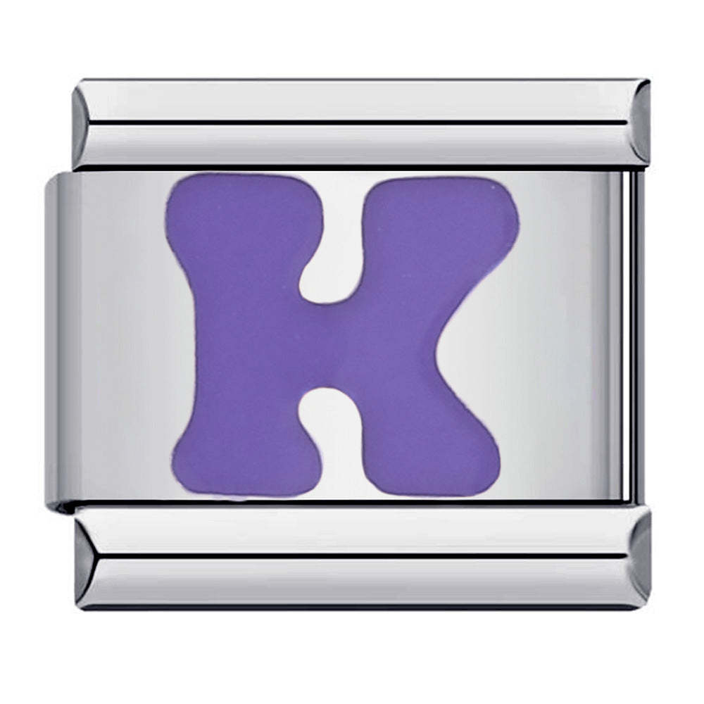 Purple Letter K Italian Charm For Italian Charm Bracelets Composable Link - NameNecklace
