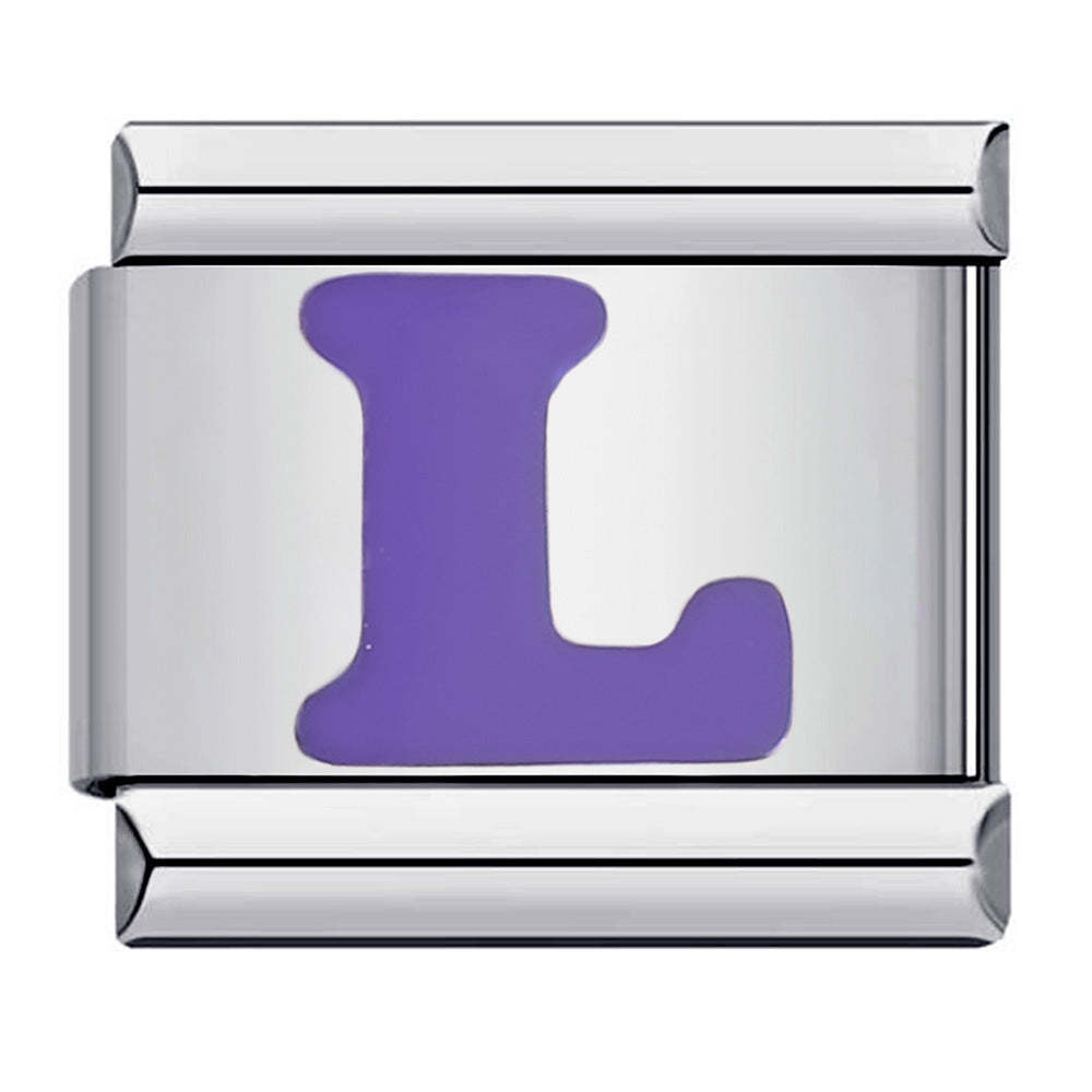 Purple Letter L Italian Charm For Italian Charm Bracelets Composable Link - NameNecklace