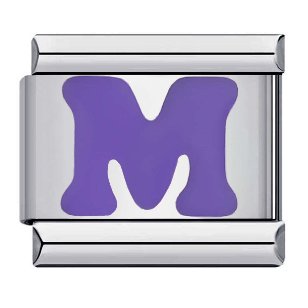 Purple Letter M Italian Charm For Italian Charm Bracelets Composable Link - NameNecklace