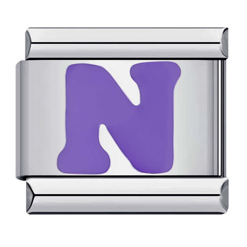 Purple Letter N Italian Charm For Italian Charm Bracelets Composable Link - NameNecklace