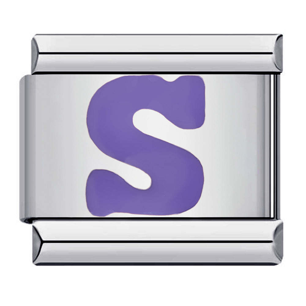 Purple Letter S Italian Charm For Italian Charm Bracelets Composable Link - NameNecklace