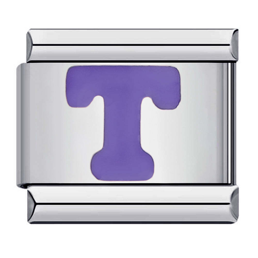 Purple Letter T Italian Charm For Italian Charm Bracelets Composable Link - NameNecklace