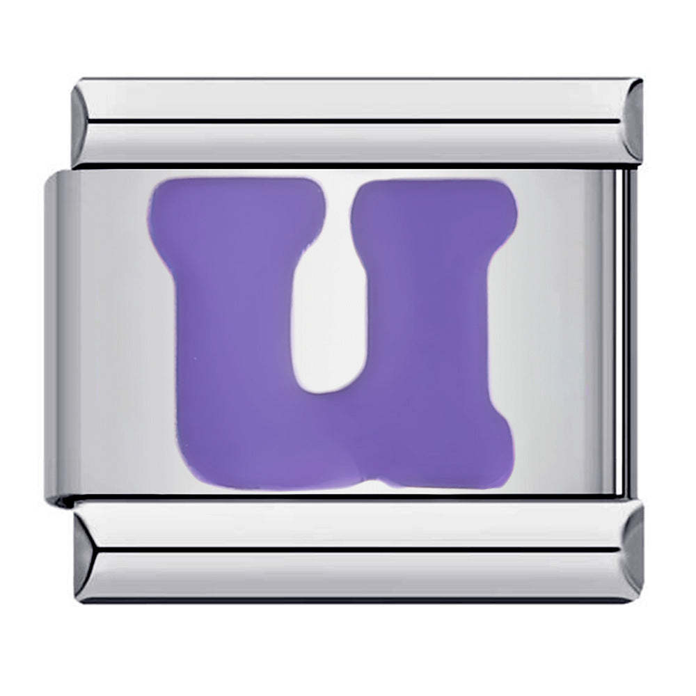 Purple Letter U Italian Charm For Italian Charm Bracelets Composable Link - NameNecklace