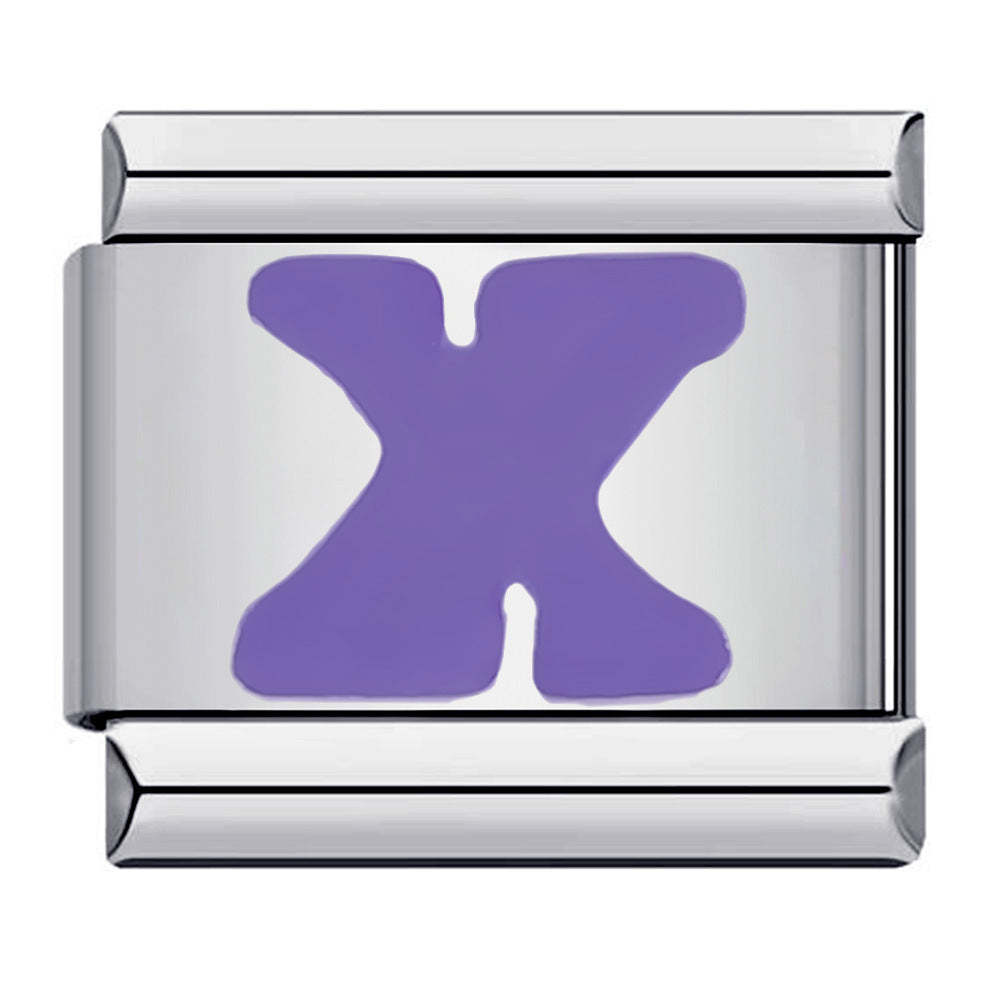 Purple Letter X Italian Charm For Italian Charm Bracelets Composable Link - NameNecklace
