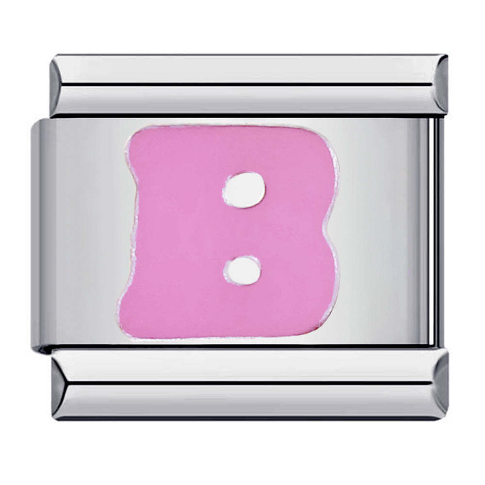 Pink Letter B Italian Charm For Italian Charm Bracelets Composable Link - NameNecklace