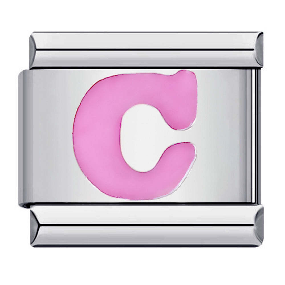 Pink Letter C Italian Charm For Italian Charm Bracelets Composable Link - NameNecklace