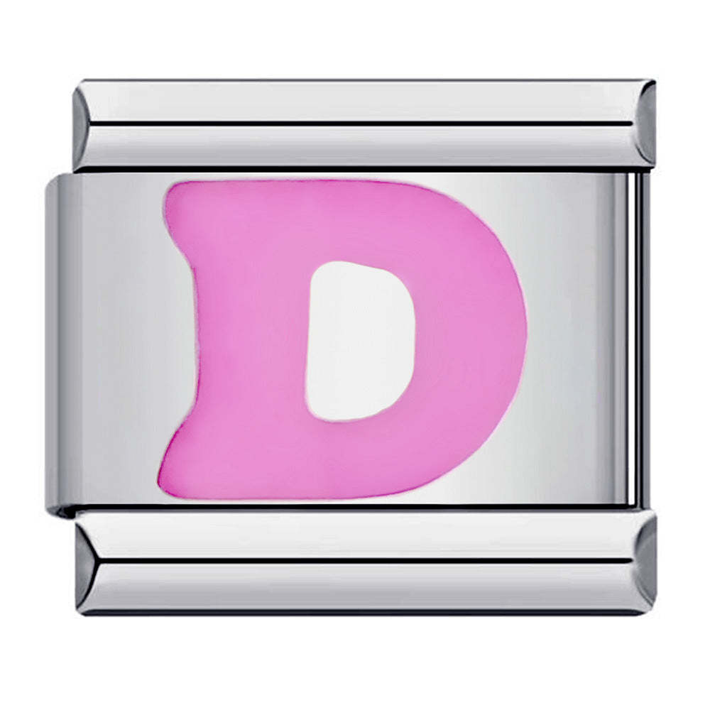Pink Letter D Italian Charm For Italian Charm Bracelets Composable Link - NameNecklace
