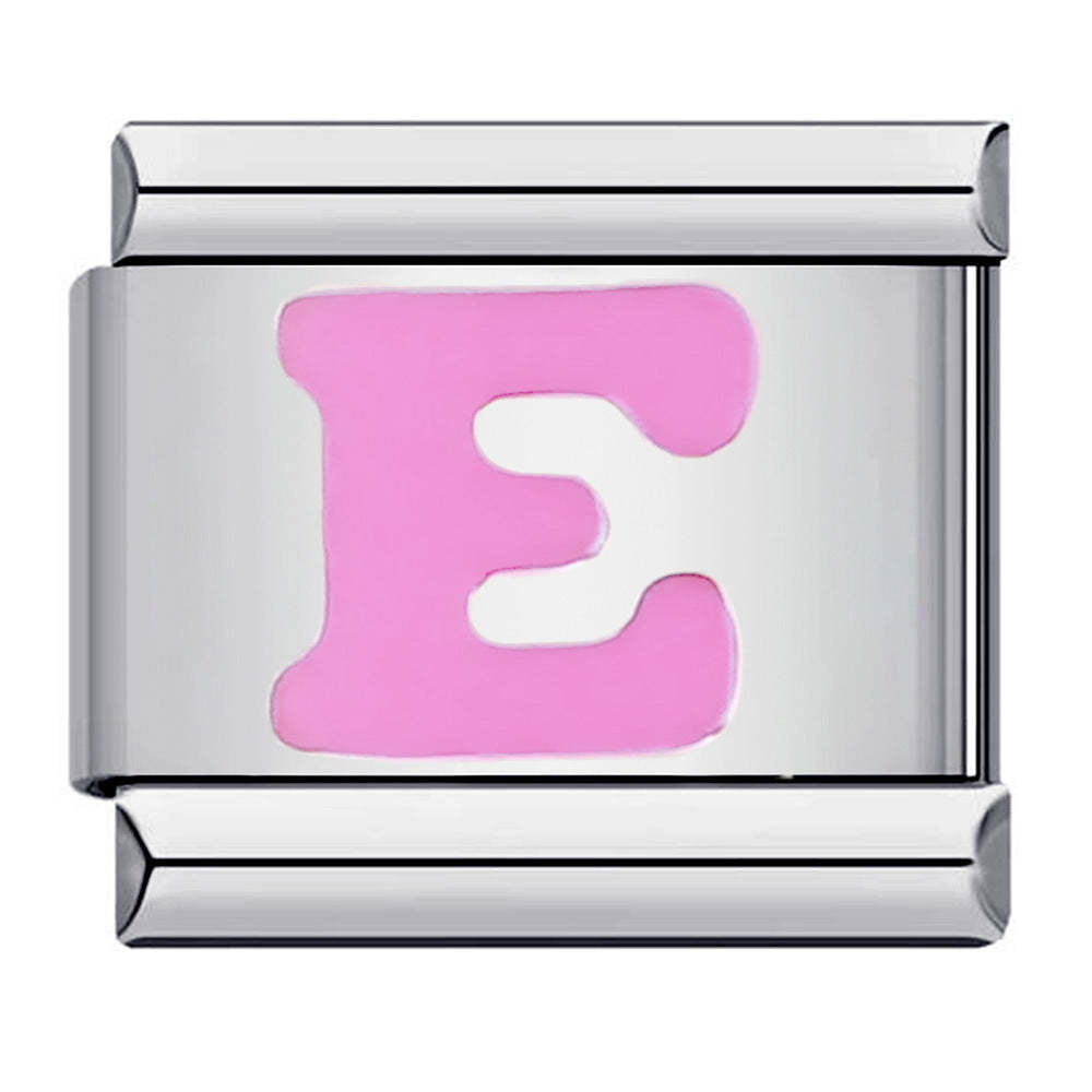 Pink Letter E Italian Charm For Italian Charm Bracelets Composable Link - NameNecklace
