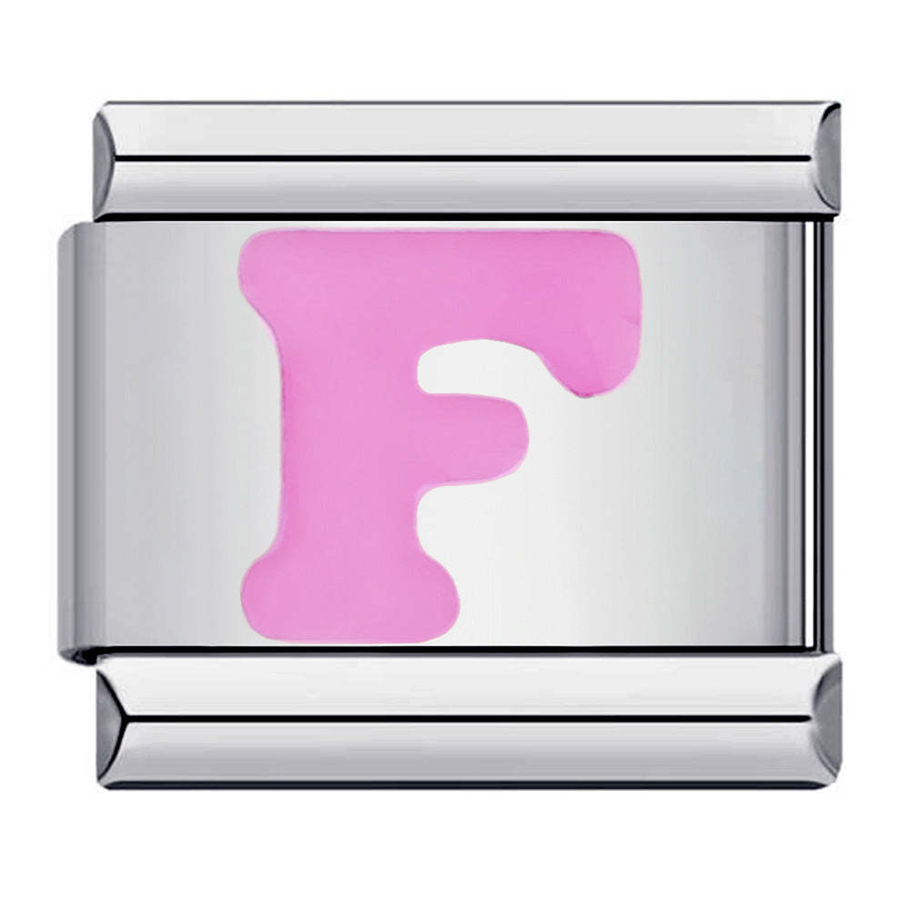 Pink Letter F Italian Charm For Italian Charm Bracelets Composable Link - NameNecklace
