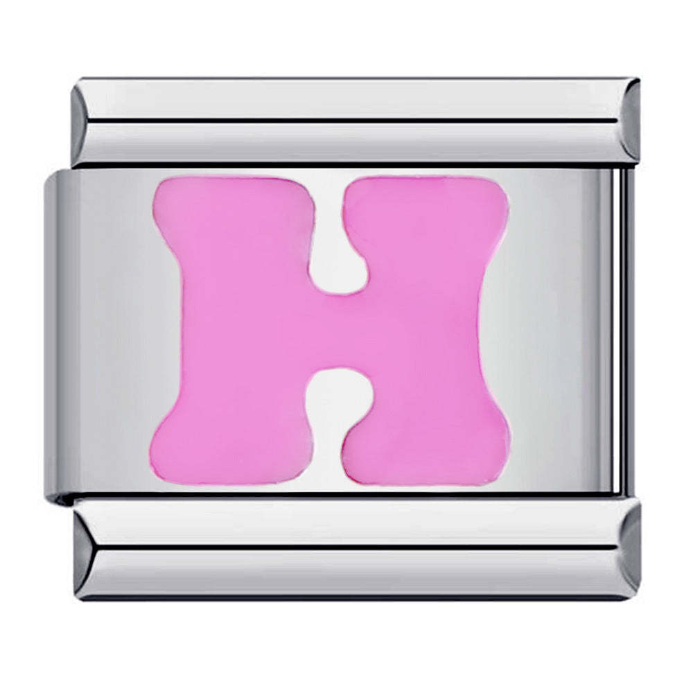 Pink Letter H Italian Charm For Italian Charm Bracelets Composable Link - NameNecklace