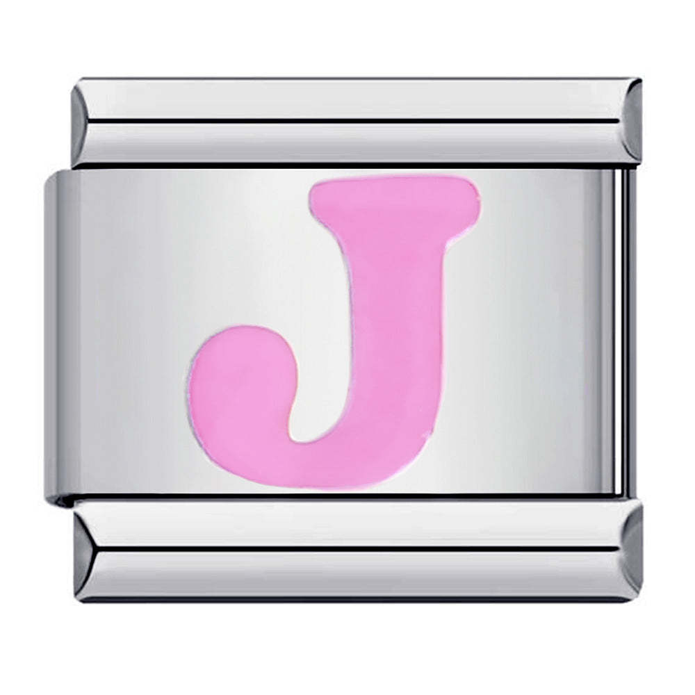 Pink Letter J Italian Charm For Italian Charm Bracelets Composable Link - NameNecklace