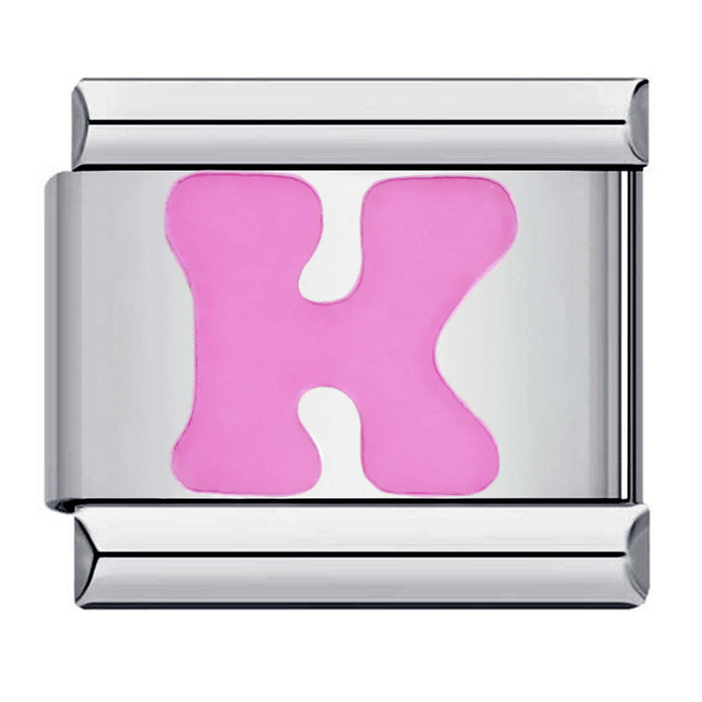 Pink Letter K Italian Charm For Italian Charm Bracelets Composable Link - NameNecklace