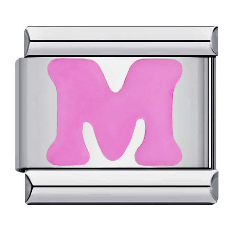 Pink Letter M Italian Charm For Italian Charm Bracelets Composable Link - NameNecklace