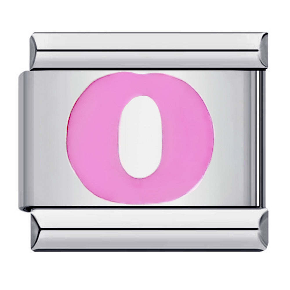 Pink Letter O Italian Charm For Italian Charm Bracelets Composable Link - NameNecklace