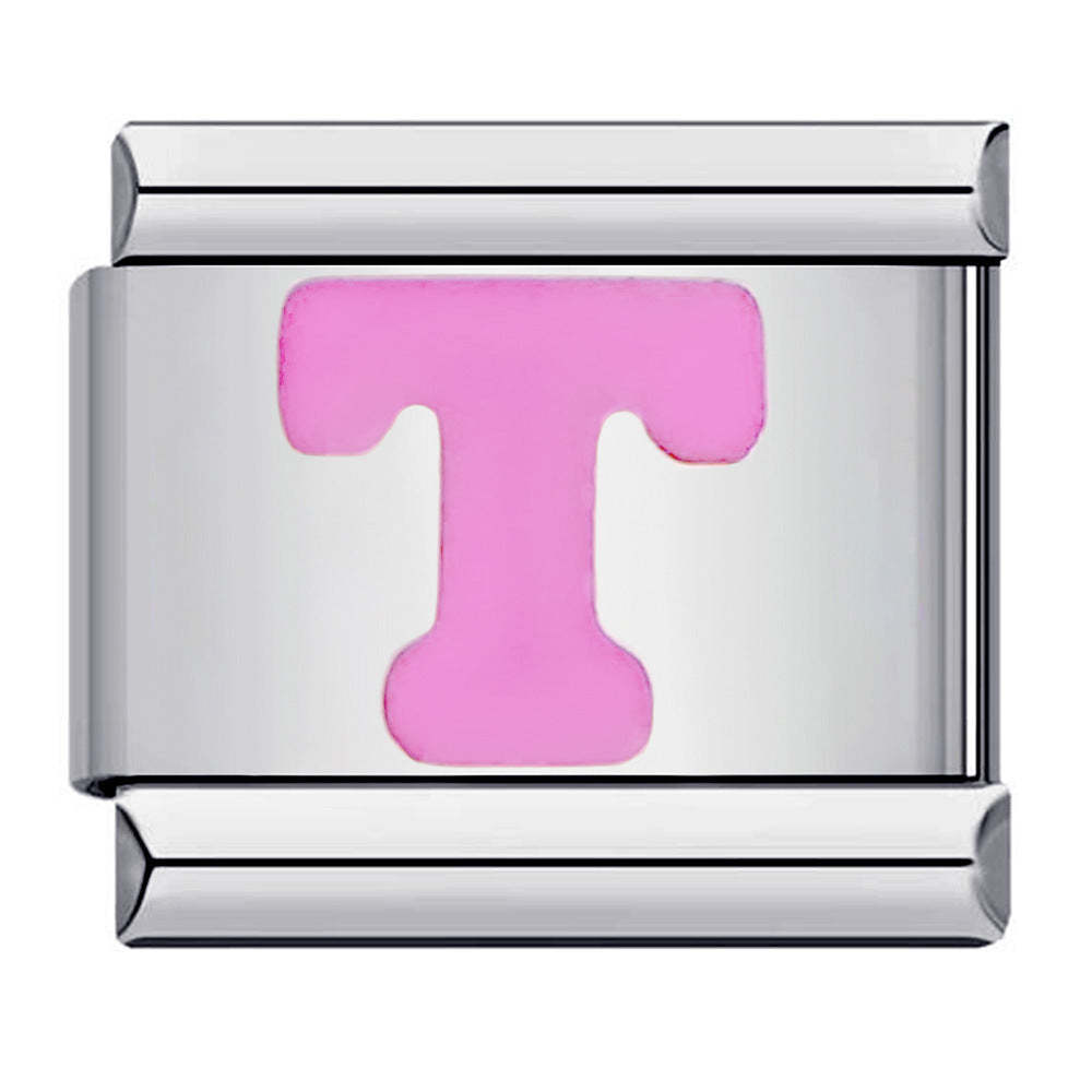 Pink Letter T Italian Charm For Italian Charm Bracelets Composable Link - NameNecklace