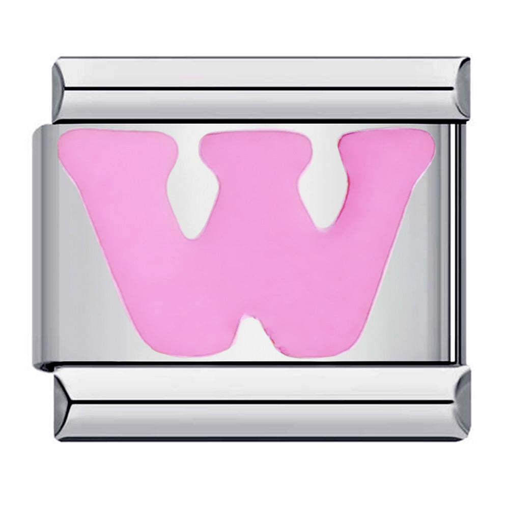 Pink Letter W Italian Charm For Italian Charm Bracelets Composable Link - NameNecklace
