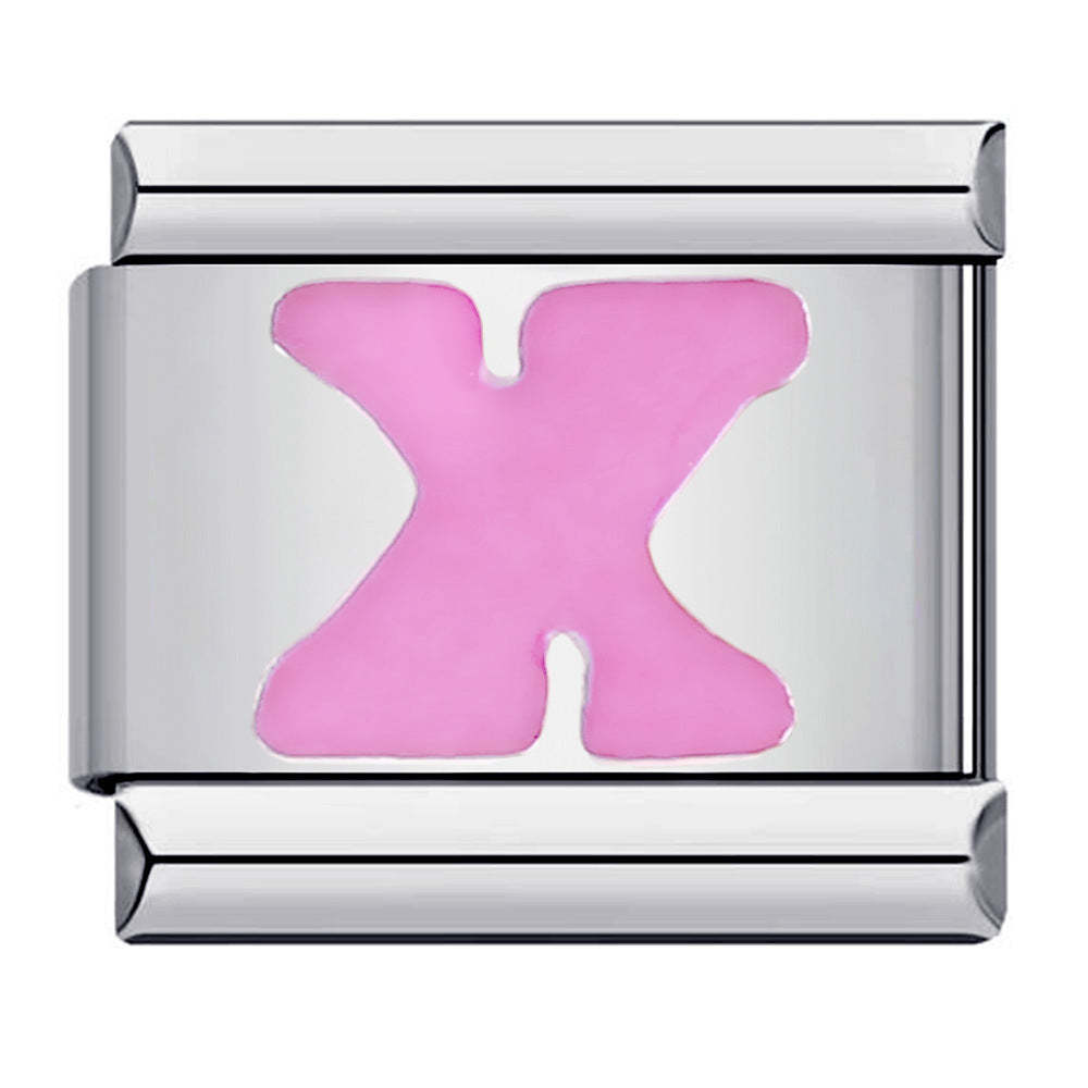 Pink Letter X Italian Charm For Italian Charm Bracelets Composable Link - NameNecklace