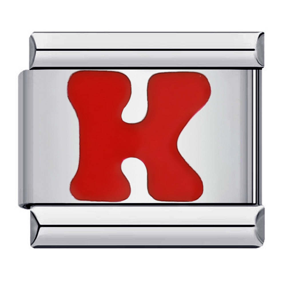 Red Letter K Italian Charm For Italian Charm Bracelets Composable Link - NameNecklace