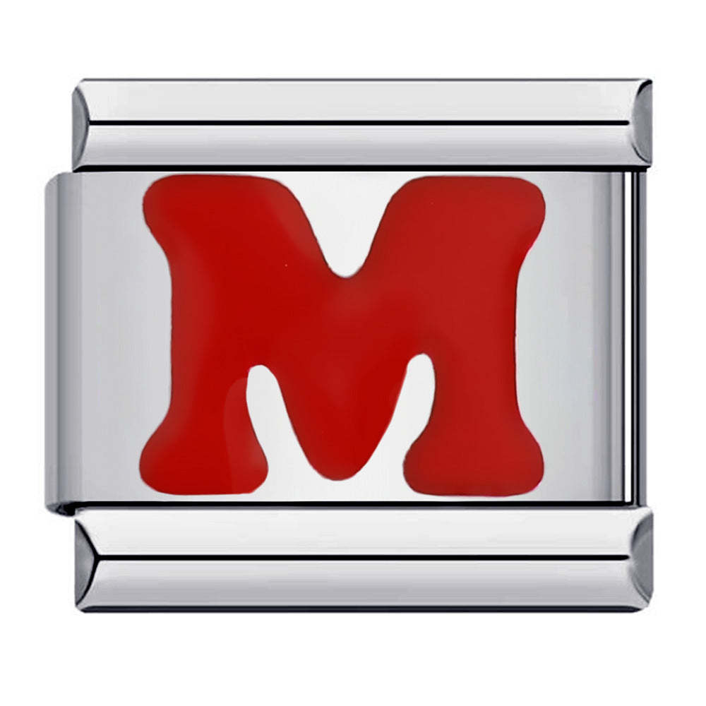 Red Letter M Italian Charm For Italian Charm Bracelets Composable Link - NameNecklace