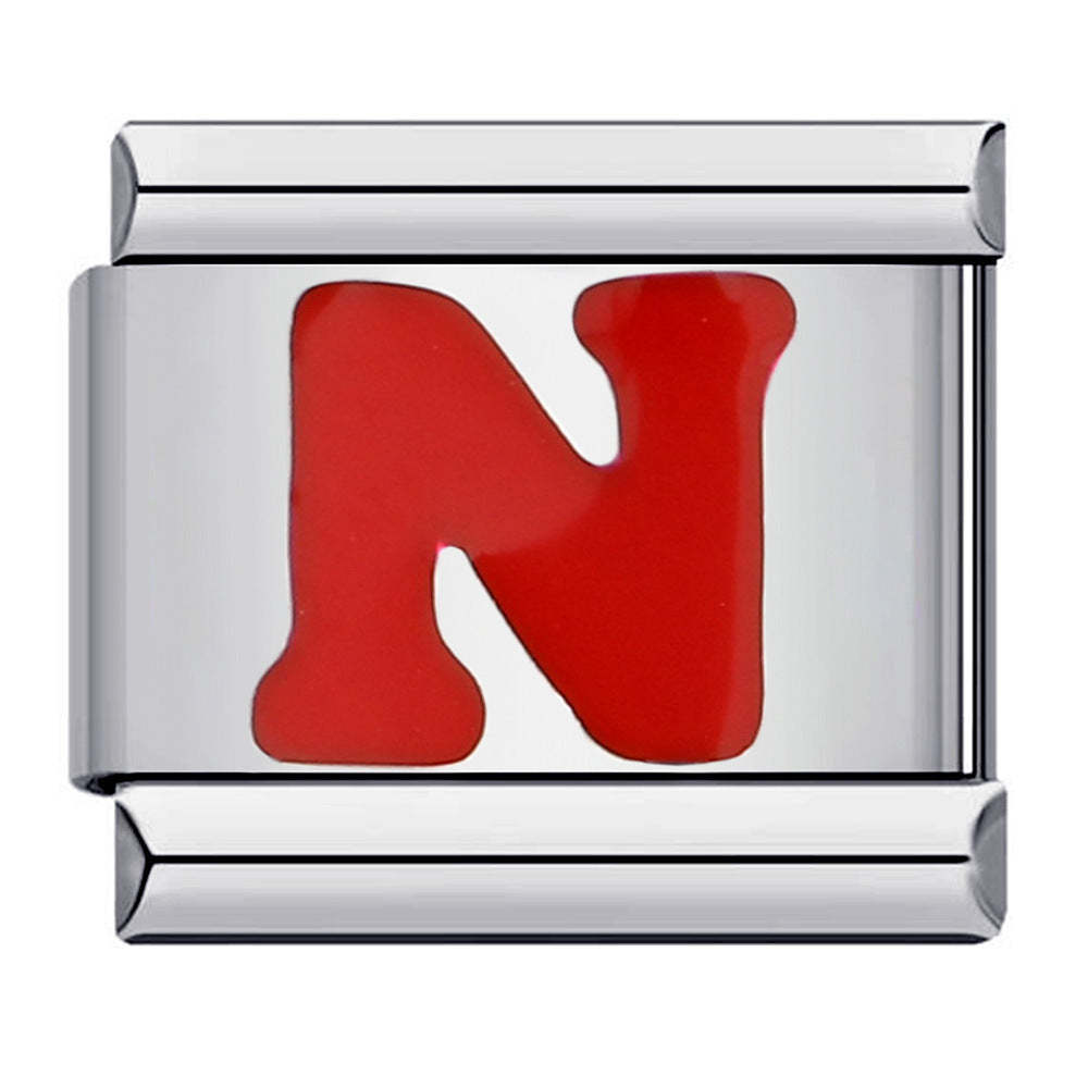 Red Letter N Italian Charm For Italian Charm Bracelets Composable Link - NameNecklace