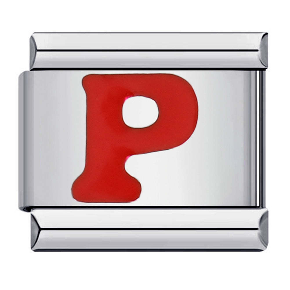 Red Letter P Italian Charm For Italian Charm Bracelets Composable Link - NameNecklace