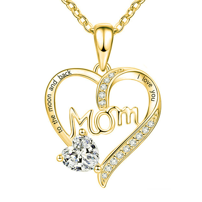 Mother's Day Gifts Love Heart Pendant Necklaces I Love You Mom to The Moon and Back