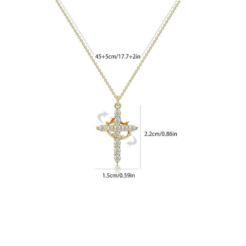 Sparkling Spin Cross Necklace Dazzling Rotatable Crown Cross Necklace De-Stress Necklace