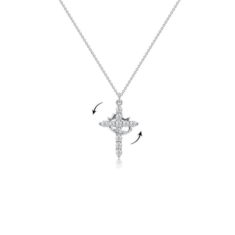 Sparkling Spin Cross Necklace Dazzling Rotatable Crown Cross Necklace De-Stress Necklace
