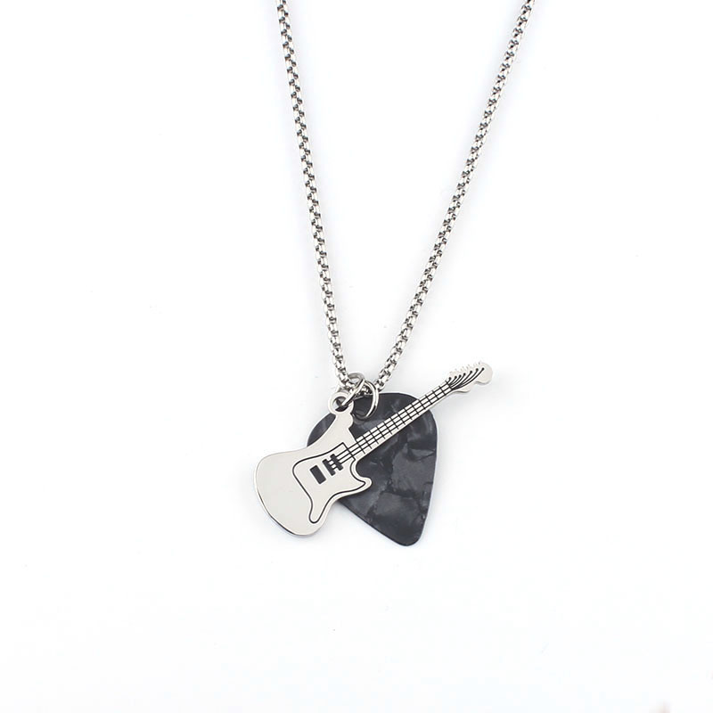 Electric Guitar & Pick Pendant Necklace Rock & Roll Guitar Pick Necklace, Stylish Guitar Pendant Jewelry, Musician Gift