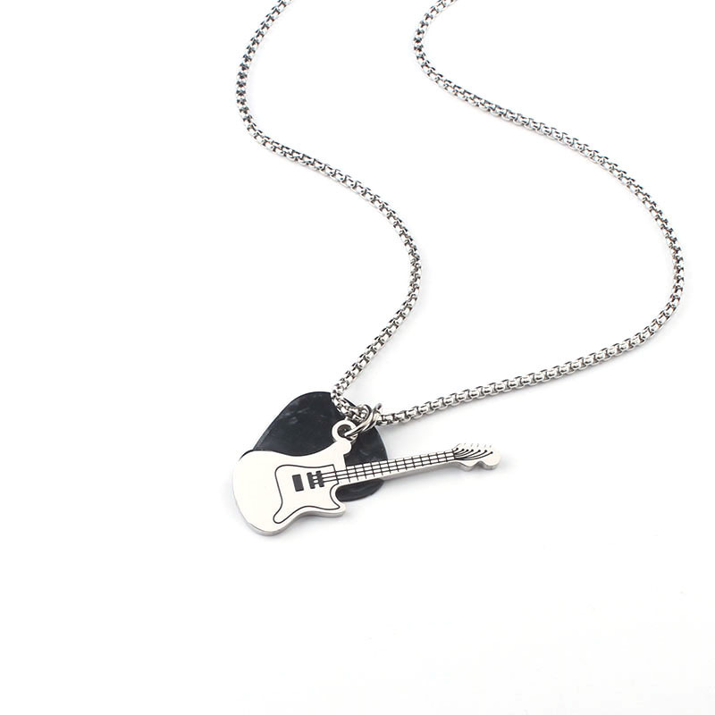 Electric Guitar & Pick Pendant Necklace Rock & Roll Guitar Pick Neckla