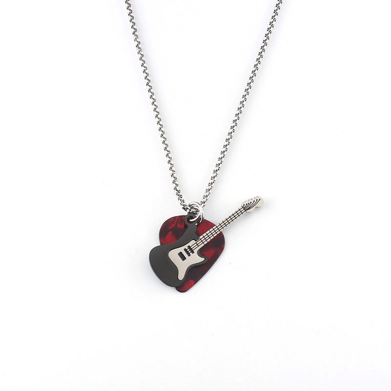 Electric Guitar & Pick Pendant Necklace Rock & Roll Guitar Pick Necklace, Stylish Guitar Pendant Jewelry, Musician Gift