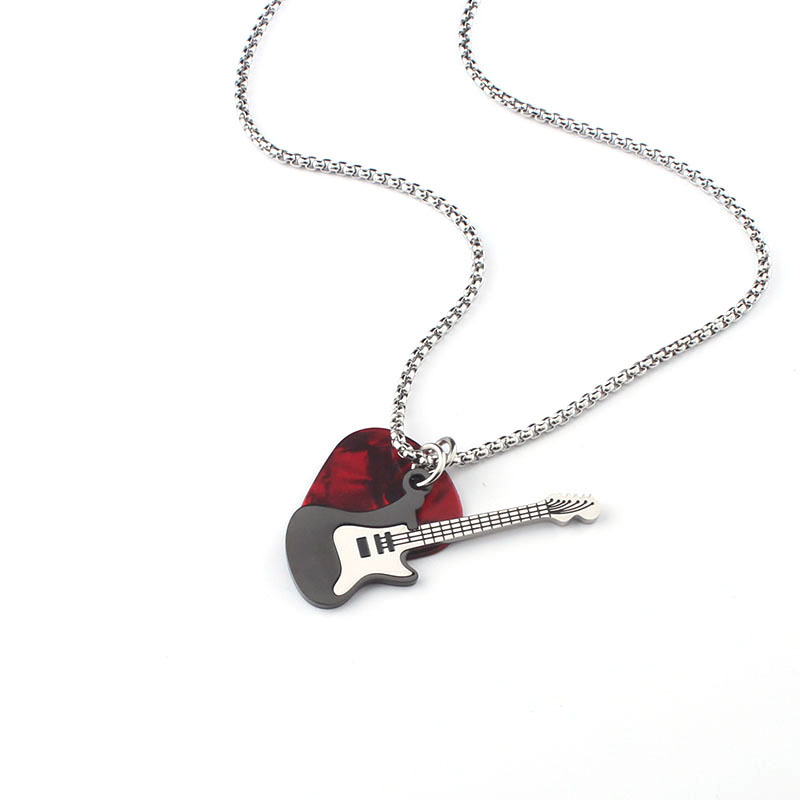 Electric Guitar & Pick Pendant Necklace Rock & Roll Guitar Pick Necklace, Stylish Guitar Pendant Jewelry, Musician Gift
