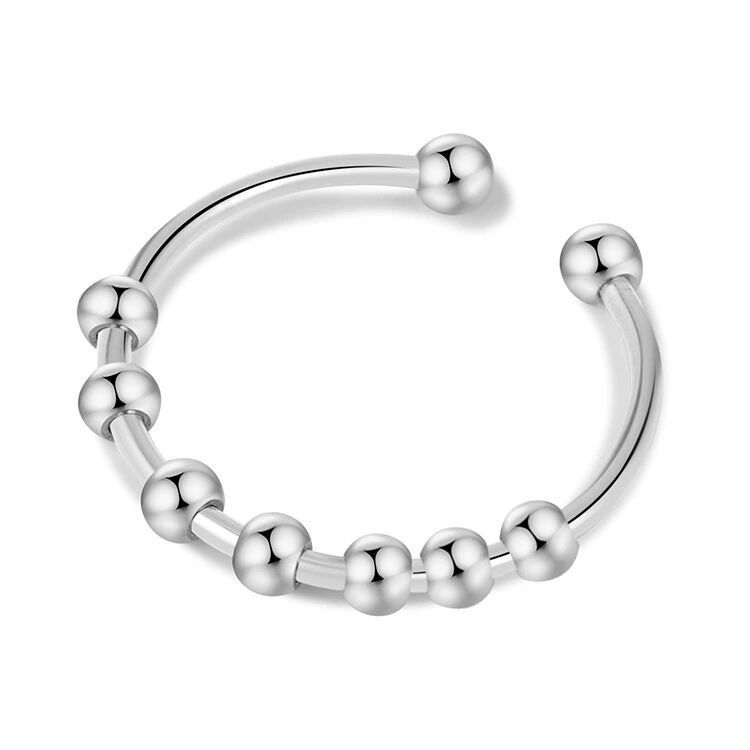 Stylish Fidget Ring Stainless Steel Beaded Anxiety Ring Worry Bead Fidget Ring Unisex Anti-Anxiety Ring