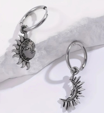 Sun and Moon Celestial Jewelry Set Asymmetrical Hoop Earrings & Matching Necklace for Couples Celestial Jewelry Boho Sun-Moon Necklace