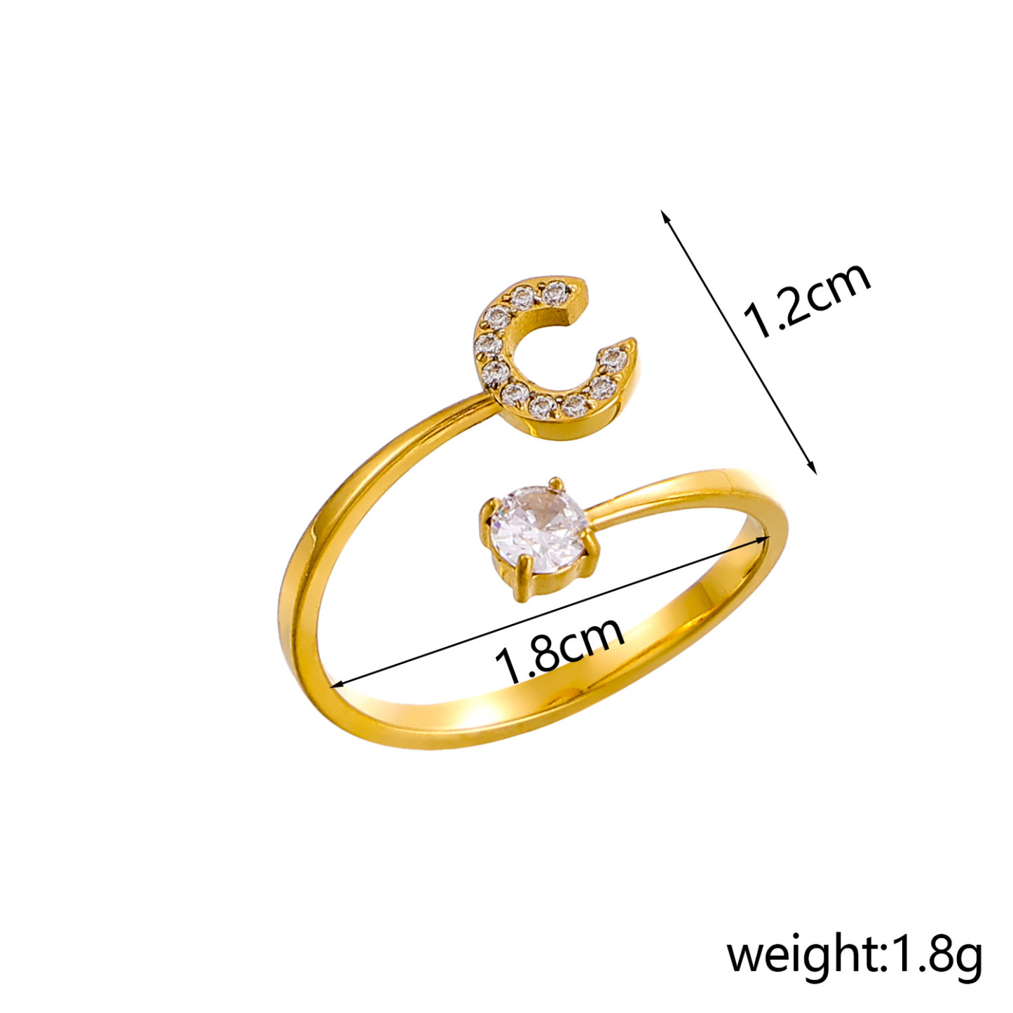 Dainty Initial Ring Adjustable Open Alphabet Letter Ring Cubic Zirconia Personalized Stackable Ring Gold/Silver Plated Women's Jewelry Gift