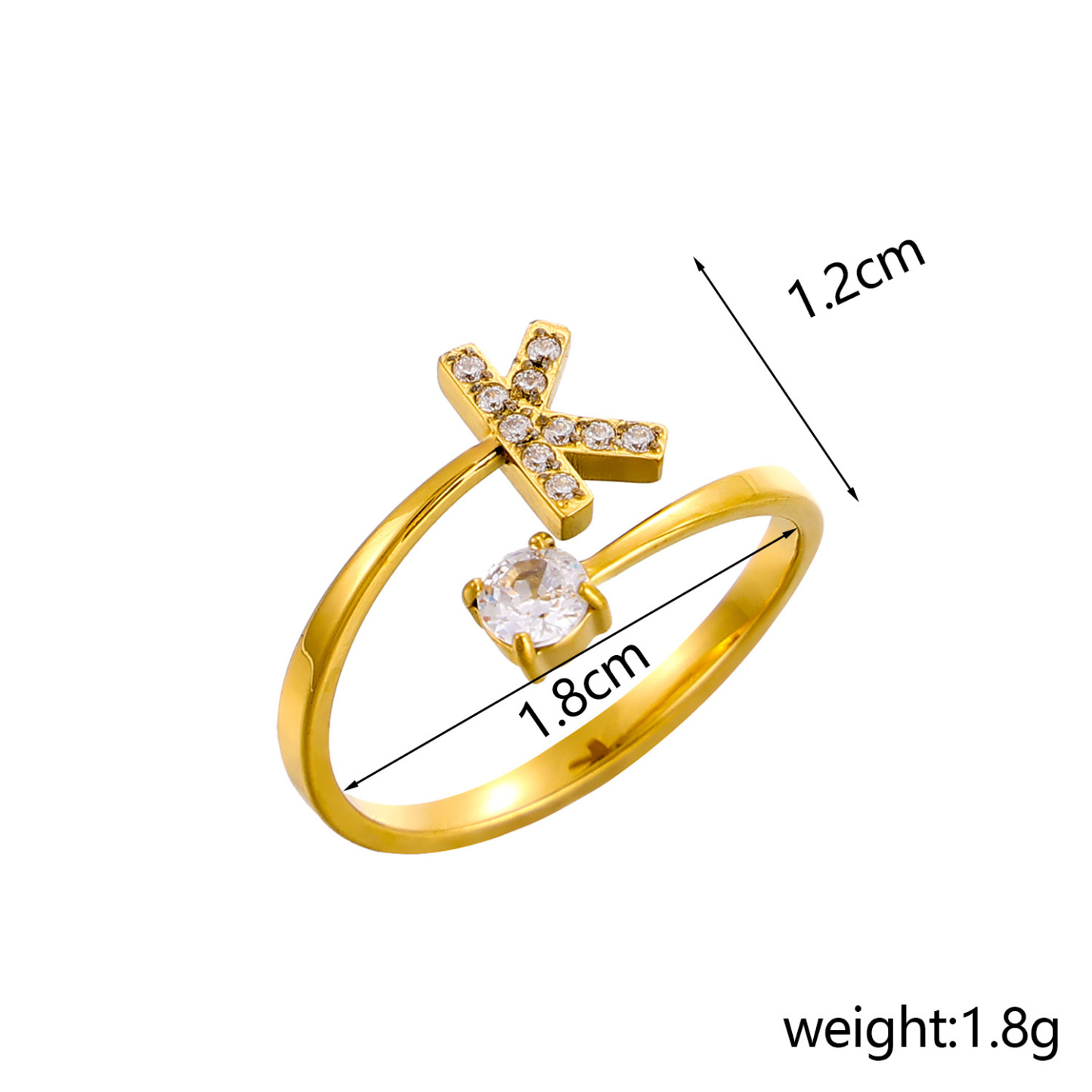 Dainty Initial Ring Adjustable Open Alphabet Letter Ring Cubic Zirconia Personalized Stackable Ring Gold/Silver Plated Women's Jewelry Gift