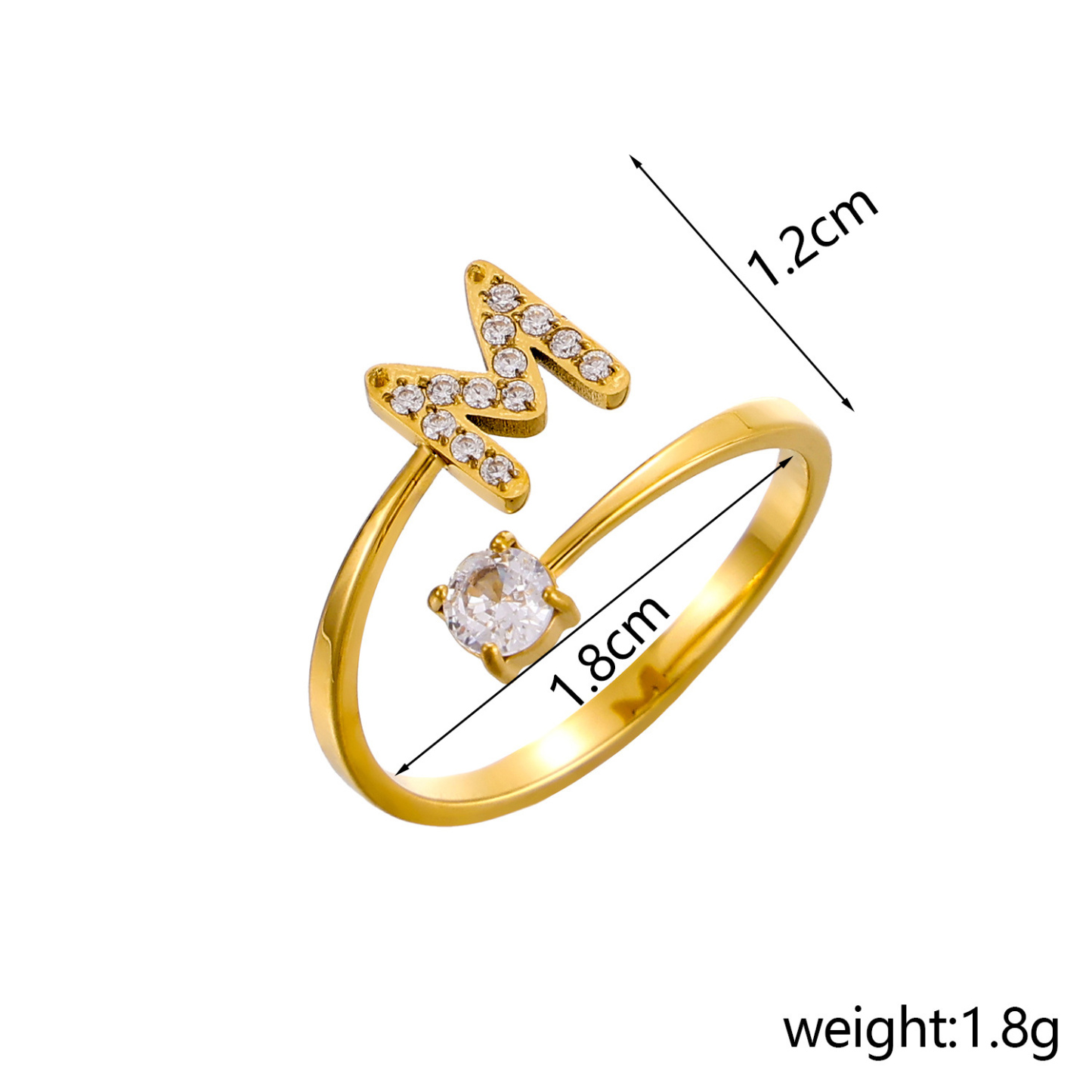 Dainty Initial Ring Adjustable Open Alphabet Letter Ring Cubic Zirconia Personalized Stackable Ring Gold/Silver Plated Women's Jewelry Gift