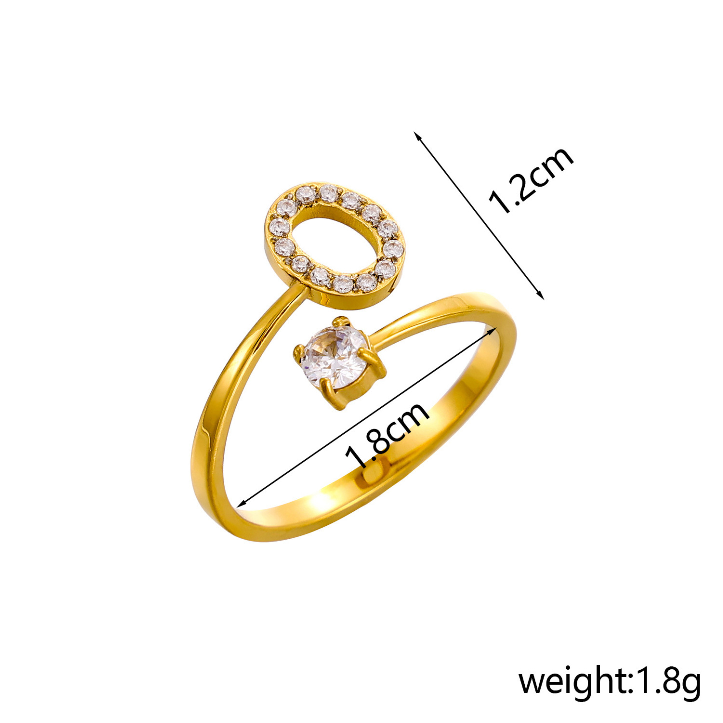 Dainty Initial Ring Adjustable Open Alphabet Letter Ring Cubic Zirconia Personalized Stackable Ring Gold/Silver Plated Women's Jewelry Gift