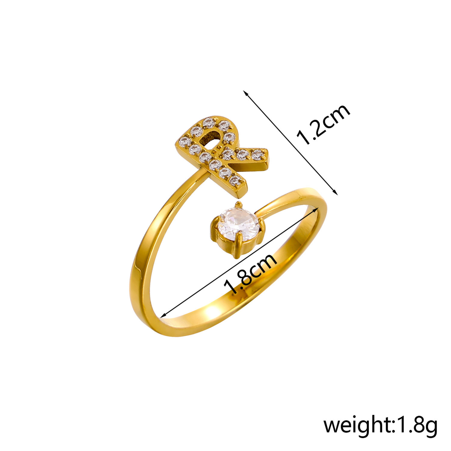 Dainty Initial Ring Adjustable Open Alphabet Letter Ring Cubic Zirconia Personalized Stackable Ring Gold/Silver Plated Women's Jewelry Gift