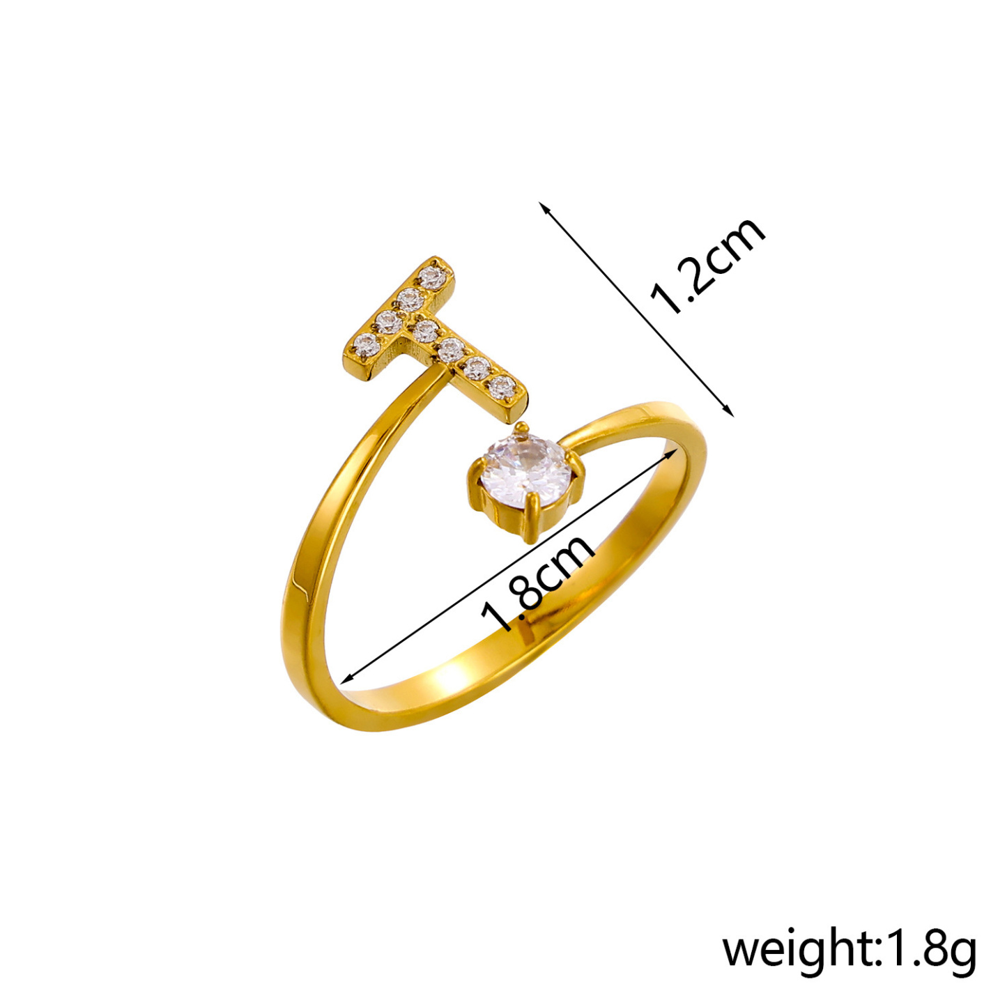 Dainty Initial Ring Adjustable Open Alphabet Letter Ring Cubic Zirconia Personalized Stackable Ring Gold/Silver Plated Women's Jewelry Gift