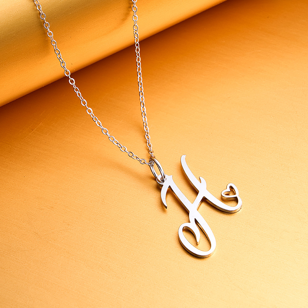 Custom Letter Necklace – Personalized Single Letter Pendant Simple Letter Necklace with Heart Accent  Gift For Women